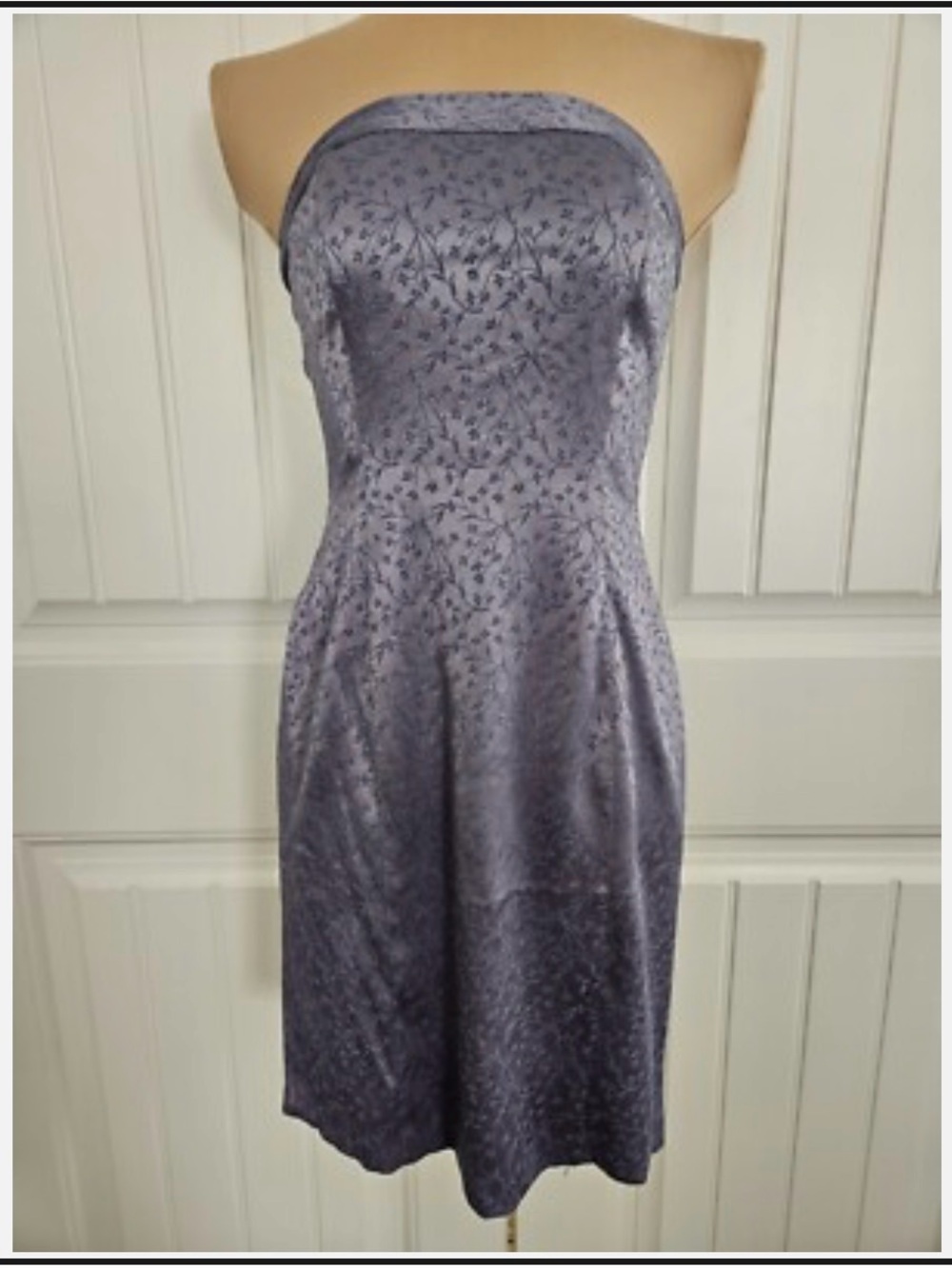 Express Strapless Satin Dress in Lavender Gray